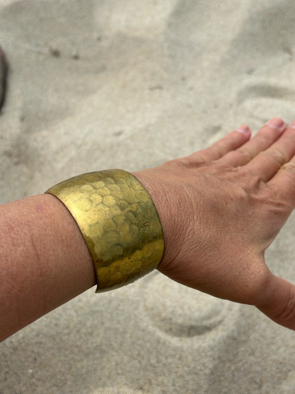 Hammered Brass Cuff Bracelet - Gold Tone - Picture 2 of 7